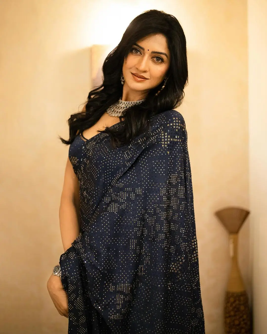 Tamil Girl Vimala Raman Wearing Blue Designer Saree Blouse